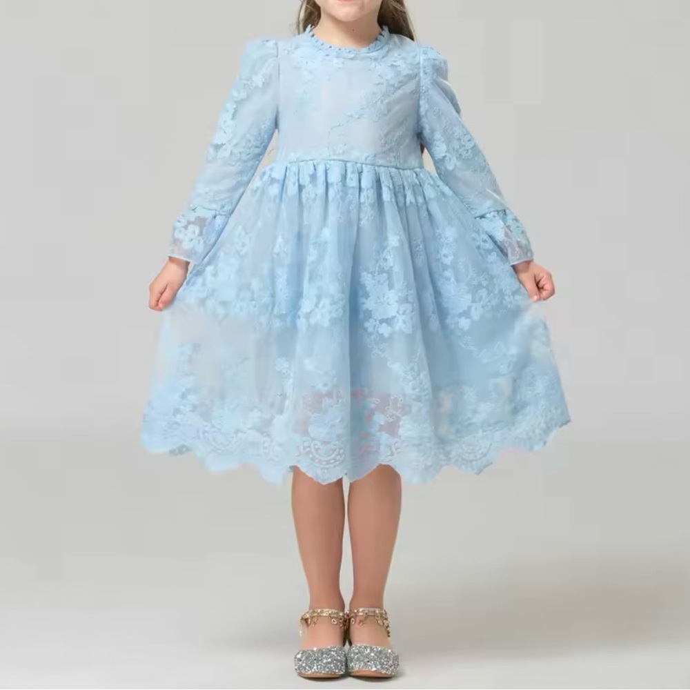 NNJXD Elegant Blue Lace Girls Kids Dress Size 8
